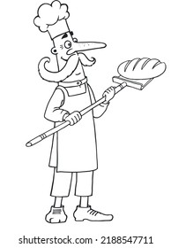 Sketch of a cook with bread. Emblem for the menu of the hotel, cafe or restaurant.