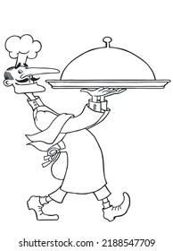 Sketch of a cook with a dish. Emblem for the menu of the hotel, cafe or restaurant.