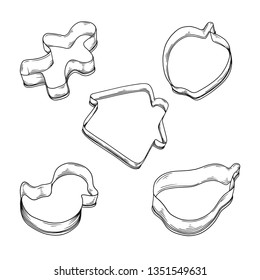 Sketch cookie cutter in various style isolated on white background. Vector