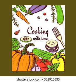 Sketch cooking card in vintage style, vector