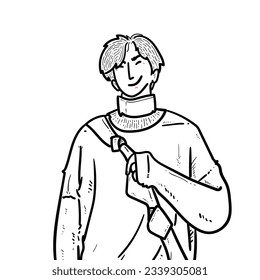 Sketch Cool boy or man or guy keep his sling bag on White Background vector modern illustration