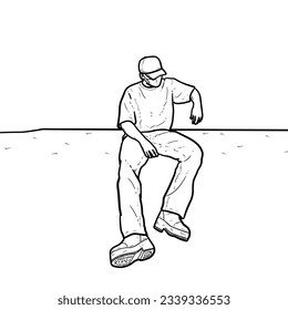 Sketch Cool and handsome Boy or man or guy laying on the wall in white Background vector modern illustration