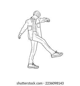 Sketch Cool hipster with Jacket doing nice pose and facing right side isolated on white background vector modern illustrations