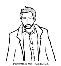 Sketch Cool mafia potrait isolated on white background vector modern illustrations