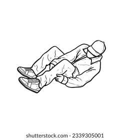 Sketch Cool man or guy or boy with Jacket and nice sneakers sit on ground isolated on White background vector modern illustrations