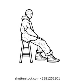 Sketch Cool man or guy or boy sitting on the chair with sweater style white Background vector modern illustration
