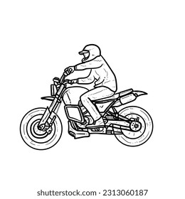 Sketch Cool Rider riding Brat style or bobber or Japanese style isolated on white background vector modern illustrations