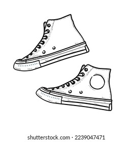 Sketch Cool Sneakers white Background vector modern illustration