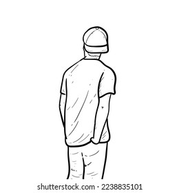 Sketch cool young man facing back white Background vector modern illustration