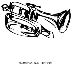 a sketch of copper Cornet Musical Instrument