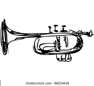 a sketch of copper Cornet Musical Instrument