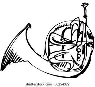 a sketch of the copper horn musical instrument