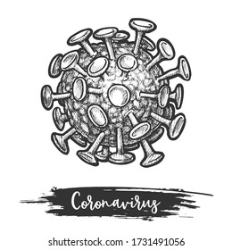 Sketch of coronavirus cell. Pandemic microbe or bacteria. Infection disease, Pandemic and pathogen protection. Sars-2 and covid-19, novel coronavirus and 2019-ncov icon.