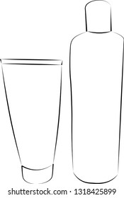 Sketch cosmetic set. Black and white vector illustration.