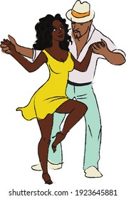 sketch of couple dancing cuban salsa