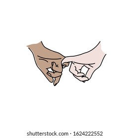 Sketch of couple holding little finger. Vector illustration.