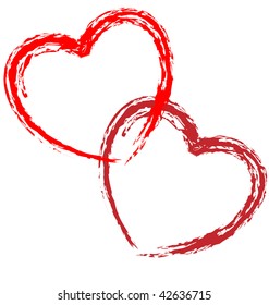 Sketch of couple red outlined vector hearts for wedding, valentine day, romantic love illustration