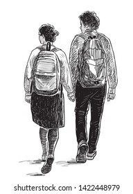 Sketch of a couple of students going on a stroll