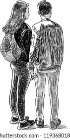 Sketch of a couple of students on a stroll