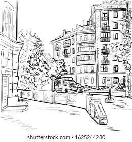 Sketch a cozy patio on an isolated background. Hand drawn.