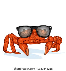 Sketch crab with sunglasses vector.  Hand drawn seafood illustration. Great for menu, poster or label.