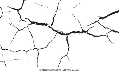 Sketch crack texture. Ground cracks, breaks on land surface from earthquake. old wall background crack vector.


