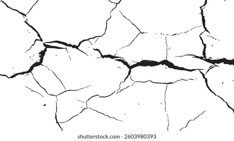 Sketch crack texture. Ground cracks, breaks on land surface from earthquake. old wall background crack vector.	
