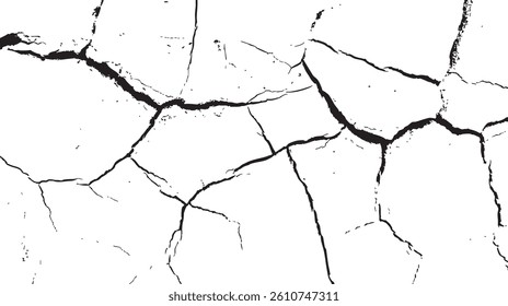 Sketch crack texture. Ground cracks, breaks on land surface from earthquake. old wall background crack vector.