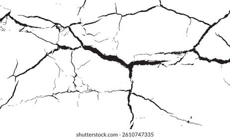Sketch crack texture. Ground cracks, breaks on land surface from earthquake. old wall background crack vector.