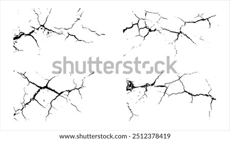 Sketch crack texture. Ground cracks, breaks on land surface from earthquake. old wall background crack vector.	