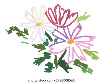 Colección simple moderna del cartel del arte de la flor del estilo del crayón del boceto o del cartel. Plantas de tinta, carbón, lápiz o tiza o dibujo de Elementos florales. Colorido conjunto de Ilustración vectorial de flores dibujadas a mano.