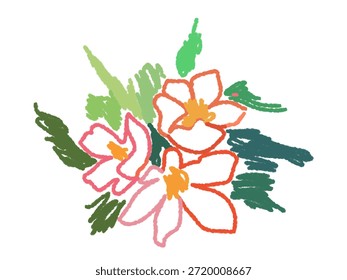 Esboço crayon estilo moderno simples flor arte poster ou coleção de cartazes. Desenho a tinta, carvão vegetal, lápis ou giz. Conjunto de ilustração de vetor de flores desenhadas à mão colorido.