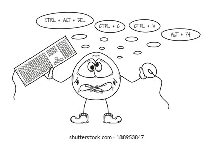 sketch of the crazy programmer on white background