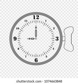 Sketch of a creative clock on a transparent background with a hand winding. Vector element template or icon.