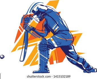 the sketch of a cricket player