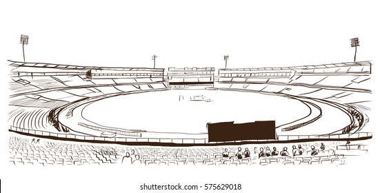 Sketch of cricket stadium in vector.