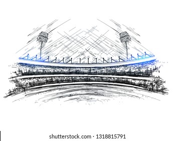 Sketch of cricket stadium view for Cricket tournament poster or banner design.