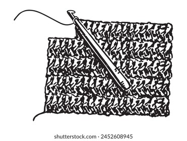 Boceto de gancho y lienzo encuadernado. Hobby, garabato de actividades de ocio. Contorno de Ilustración vectorial en estilo de grabado retro.