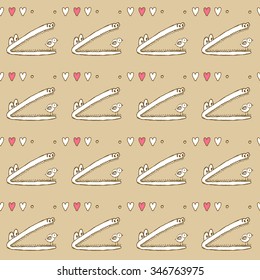 Sketch crocodile pattern in love, cute vector 