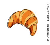 Sketch croissant on white background. Vector Illustration.