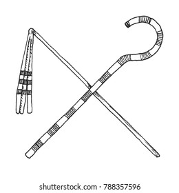 Sketch a Crook And Flail, originally th attributes of the god Osiris that became insignia of pharaonic authority.