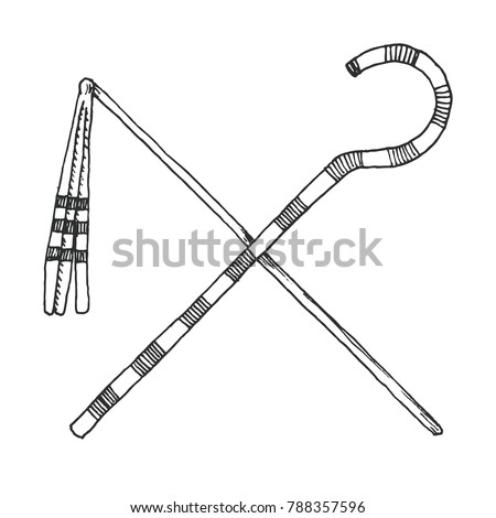 Sketch a Crook And Flail, originally th attributes of the god Osiris that became insignia of pharaonic authority.