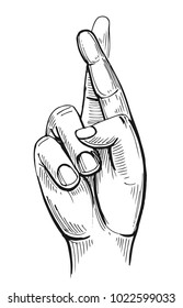 Sketch of cross fingers. Hand drawn illustration converted to vector