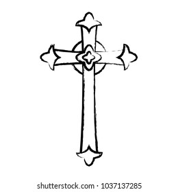 sketch of Cross symbol of religion over white background, vector illustration