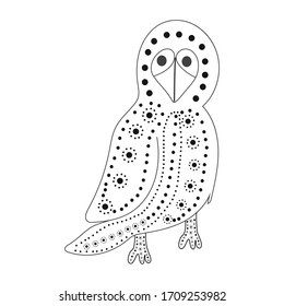 Sketch of a crow with a pattern of circles and flowers