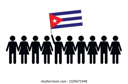 Sketch Of A Crowd And A Leader With The Flag Of Cuba. Protests Concept.