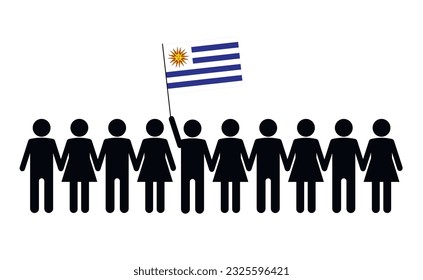 Sketch of a crowd and a leader with the flag of Uruguay. Protests concept.