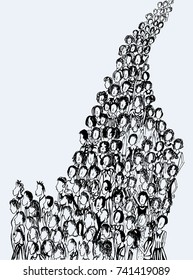 Sketch of crowd of people in line