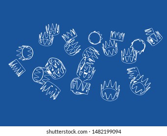 sketch crown set on a blue background vector