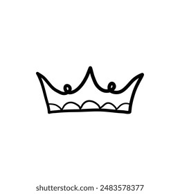 Sketch crown. Simple graffiti crowning, elegant queen or king crowns hand drawn. Royal imperial coronation symbol, monarch majestic jewel tiara isolated icon vector illustration on white background